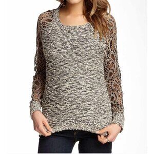 Size Small BKE Boutique Buckle Lace Sleeves Sweater Chunky‎ Knit Soft Metallic